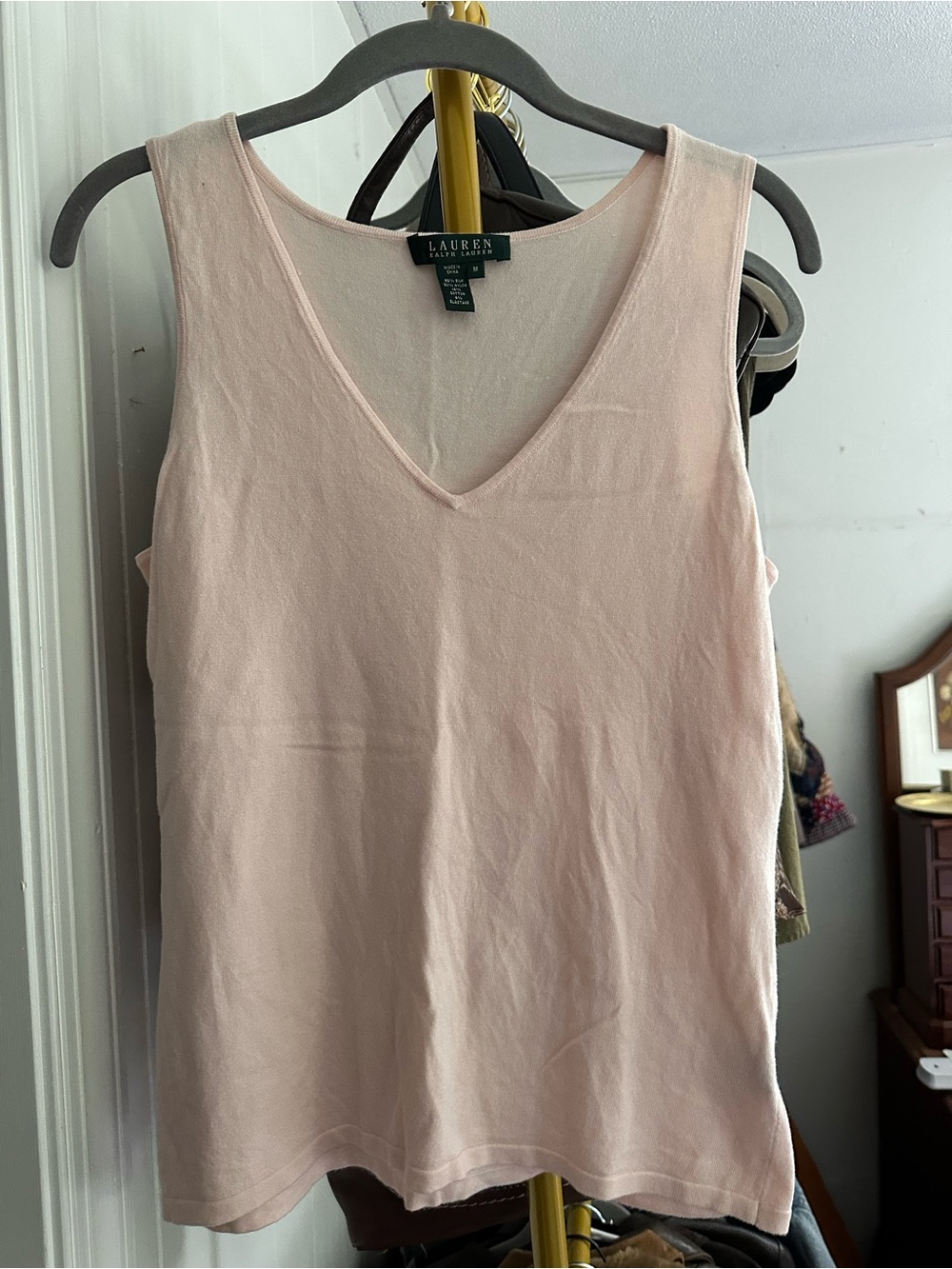 Lauren Ralph Lauren Women's Silk Light Pink V-Neck Tank Top Size M